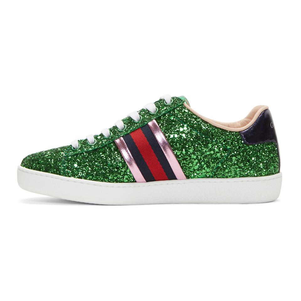 Gucci Green Glitter Ace Sneakers in Pink | Lyst
