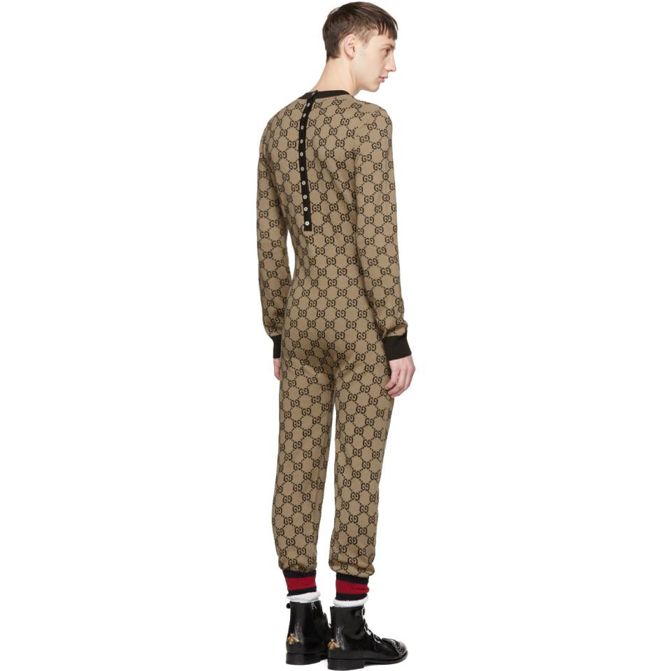 Gucci Brown Wool Gg Supreme Jumpsuit for Men | Lyst