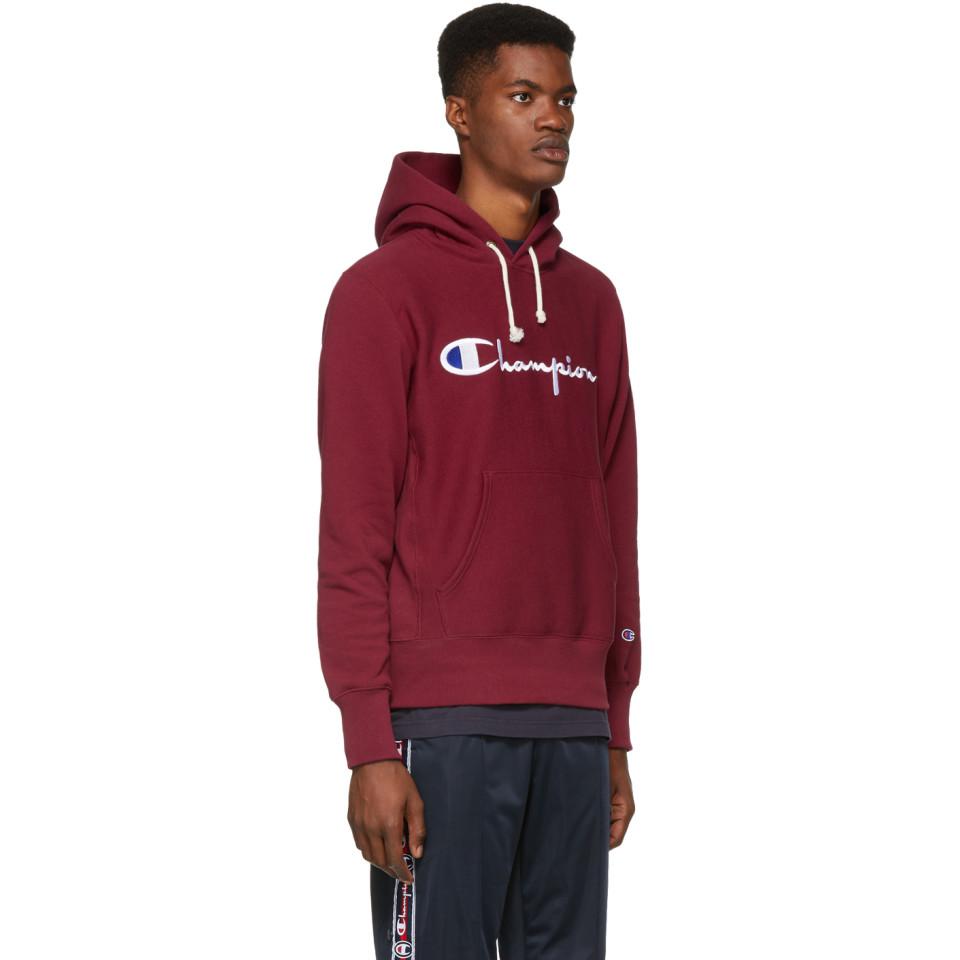 Champion Burgundy Script Logo Hoodie in Red Men - Lyst