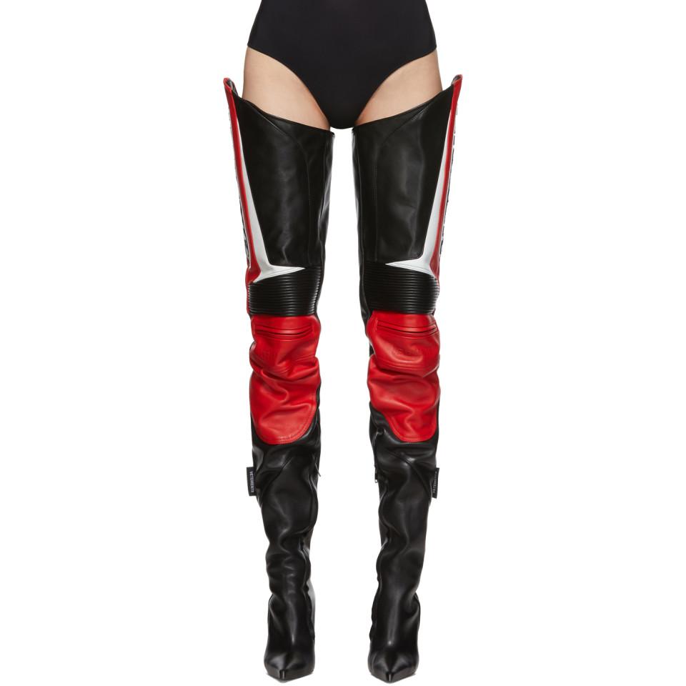 Vetements Black And Red Motorcycle Cuissardes Boots | Lyst