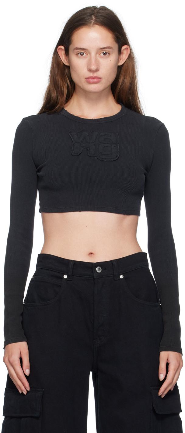 T By Alexander Wang レディース ブラック クルーネック 長袖トップス 