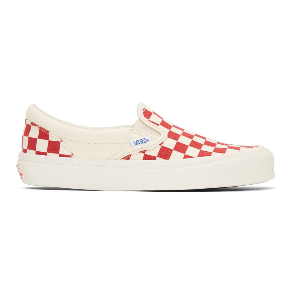 Vans Canvas Red White Og Checkerboard Classic Slip-on Sneakers for - Lyst