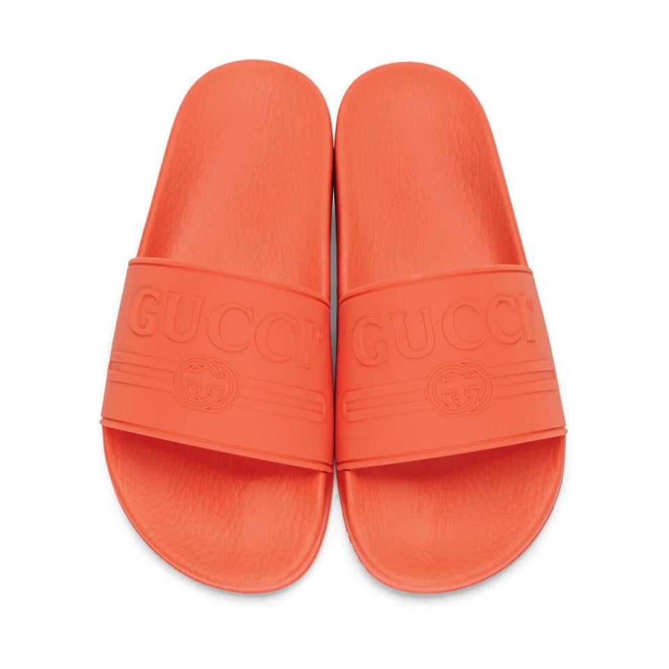 Gucci Rubber Orange Pursuit Pool Slides for Men - Lyst