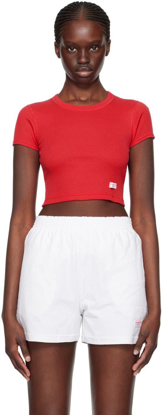 Alexander Wang Cropped Crewneck Tee in Barberry