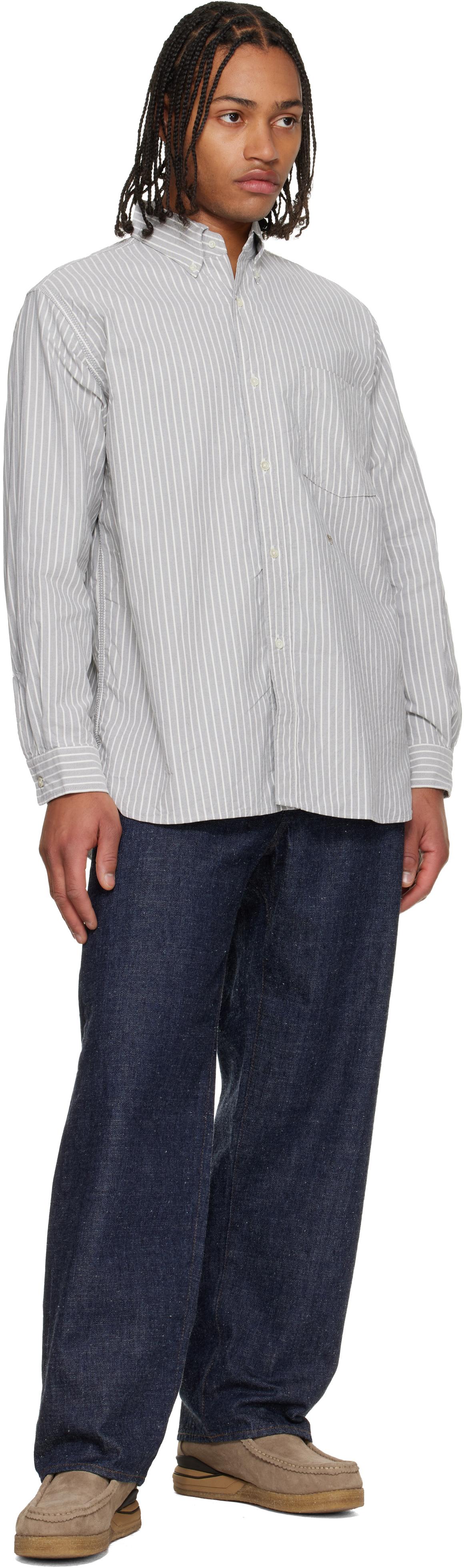 Nanamica Button Down Stripe Wind Shirt in Black for Men | Lyst UK