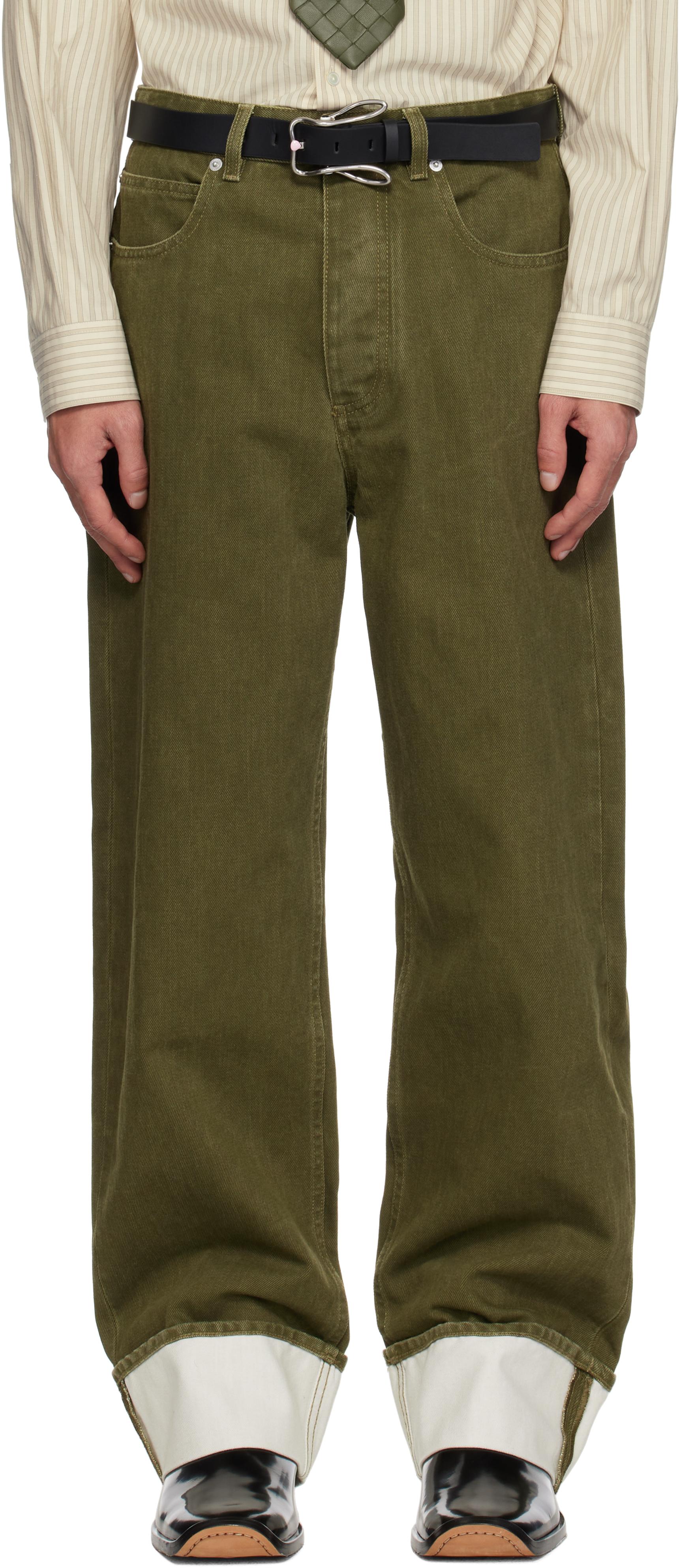 Bottega Veneta Khaki Colored Turned Up Jeans in Green for