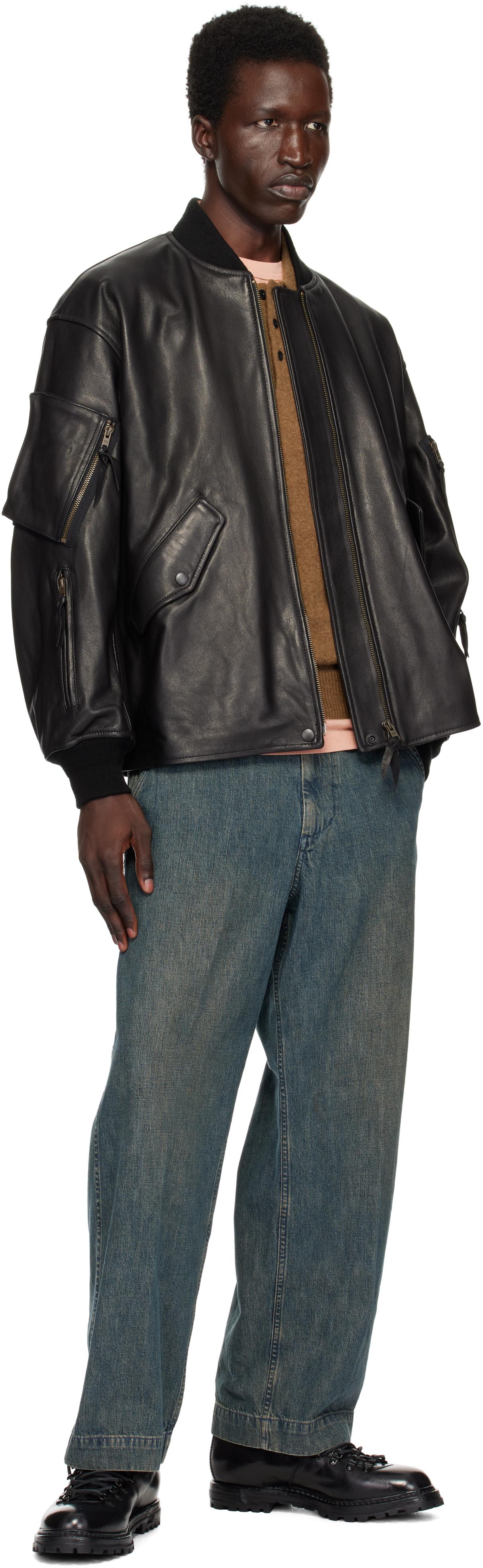 Beams Plus Mil Flight Leather Jacket in Black for Men | Lyst UK