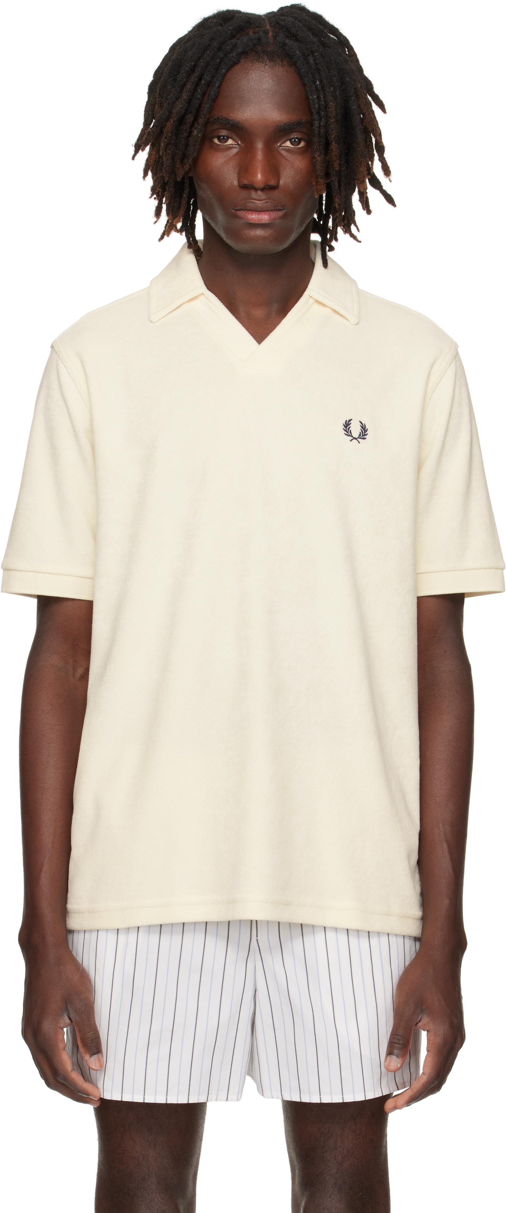 メンズ Fred Perry オフホワイト スキッパーカラー タオリング