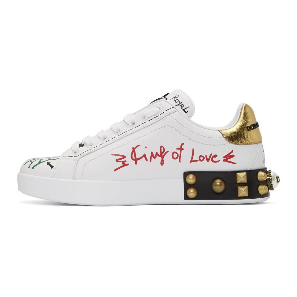 Dolce & Gabbana Leather White Heart Graffiti Sneakers for Men - Lyst