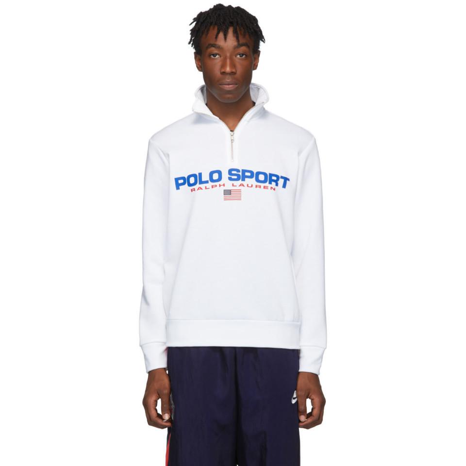Polo Ralph Lauren Quarter Zip Sport Sweatshirt in White for Men | Lyst