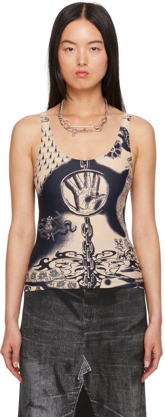 Jean Paul Gaultier Beige Graphic Tank Top in Black | Lyst