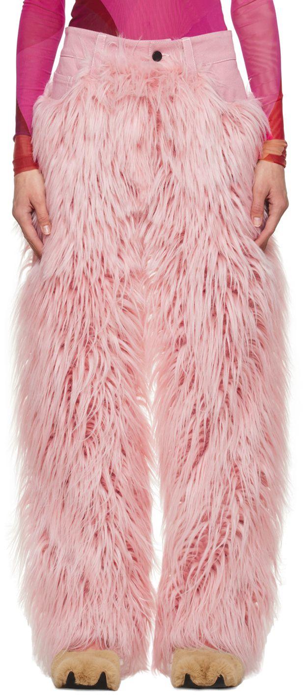 PAULA CANOVAS DEL VAS Paneled Faux-fur Jeans in Pink