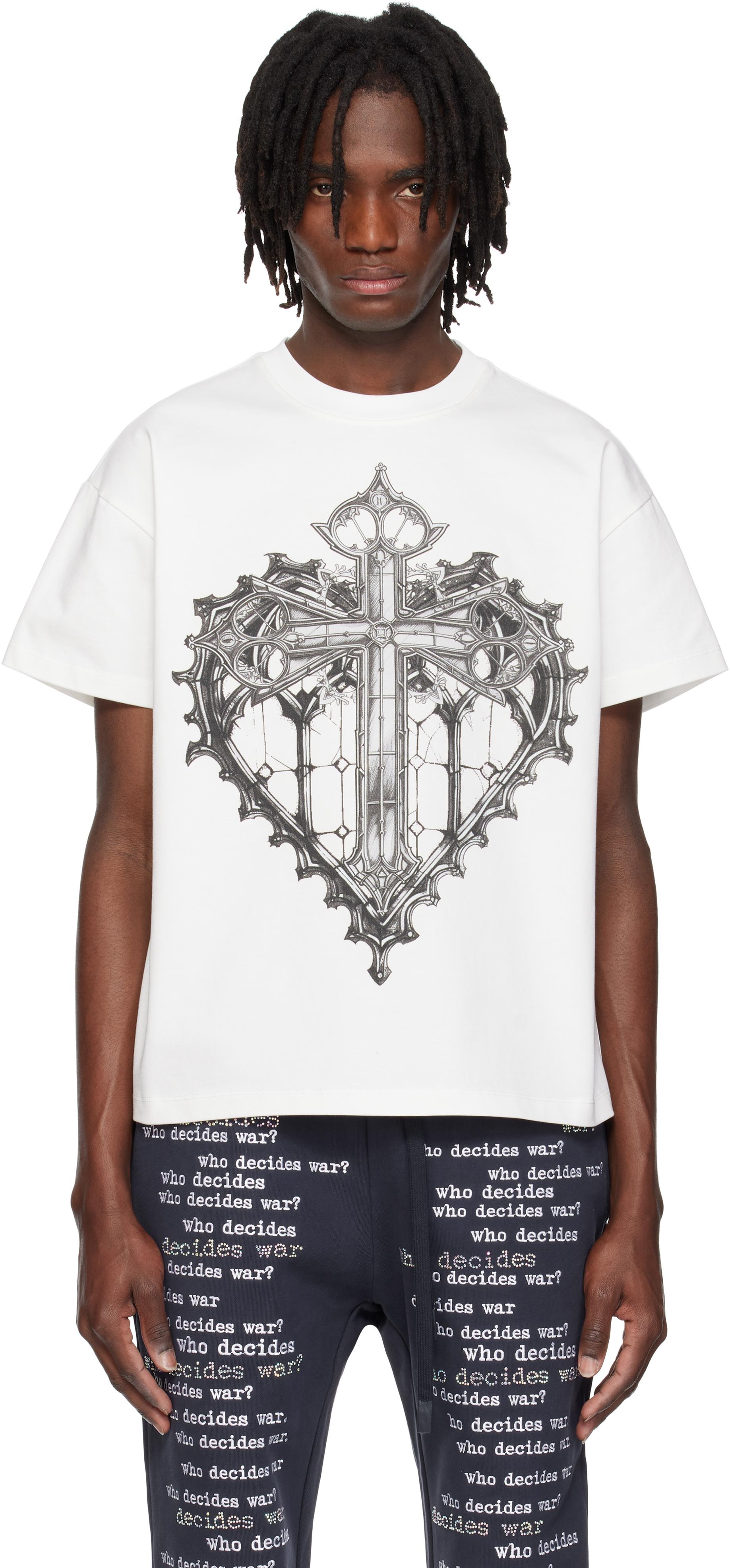Tシャツ・カットソー WHO DECIDES WAR Crossed Heart Short Sleeve T-shirt Cloud Whi CROSSED HEART SHORT SLEEVE – WHO DECIDES WAR