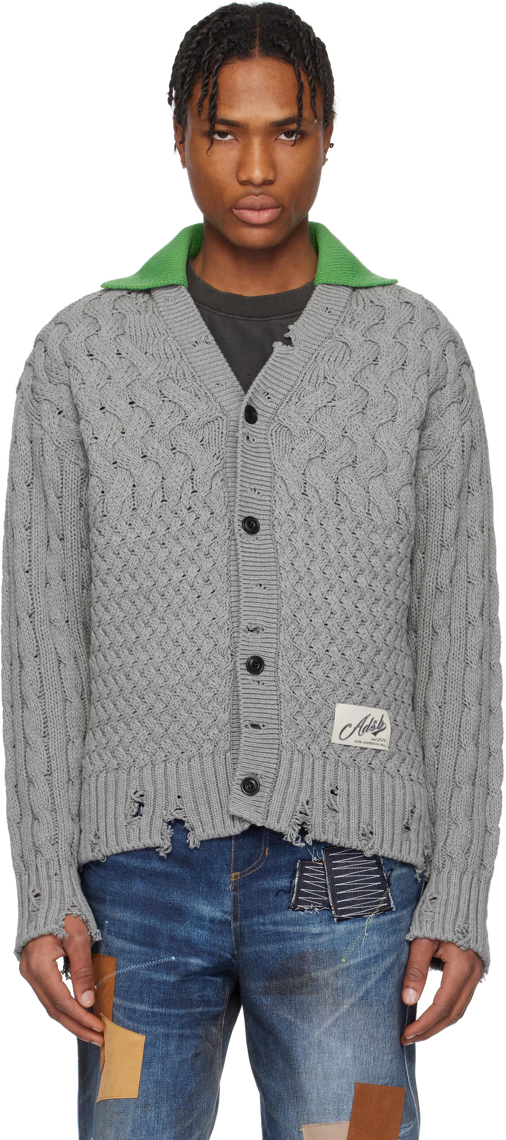 メンズ ANDERSSON BELL グレー Collar Vネックカーディガン ブラック