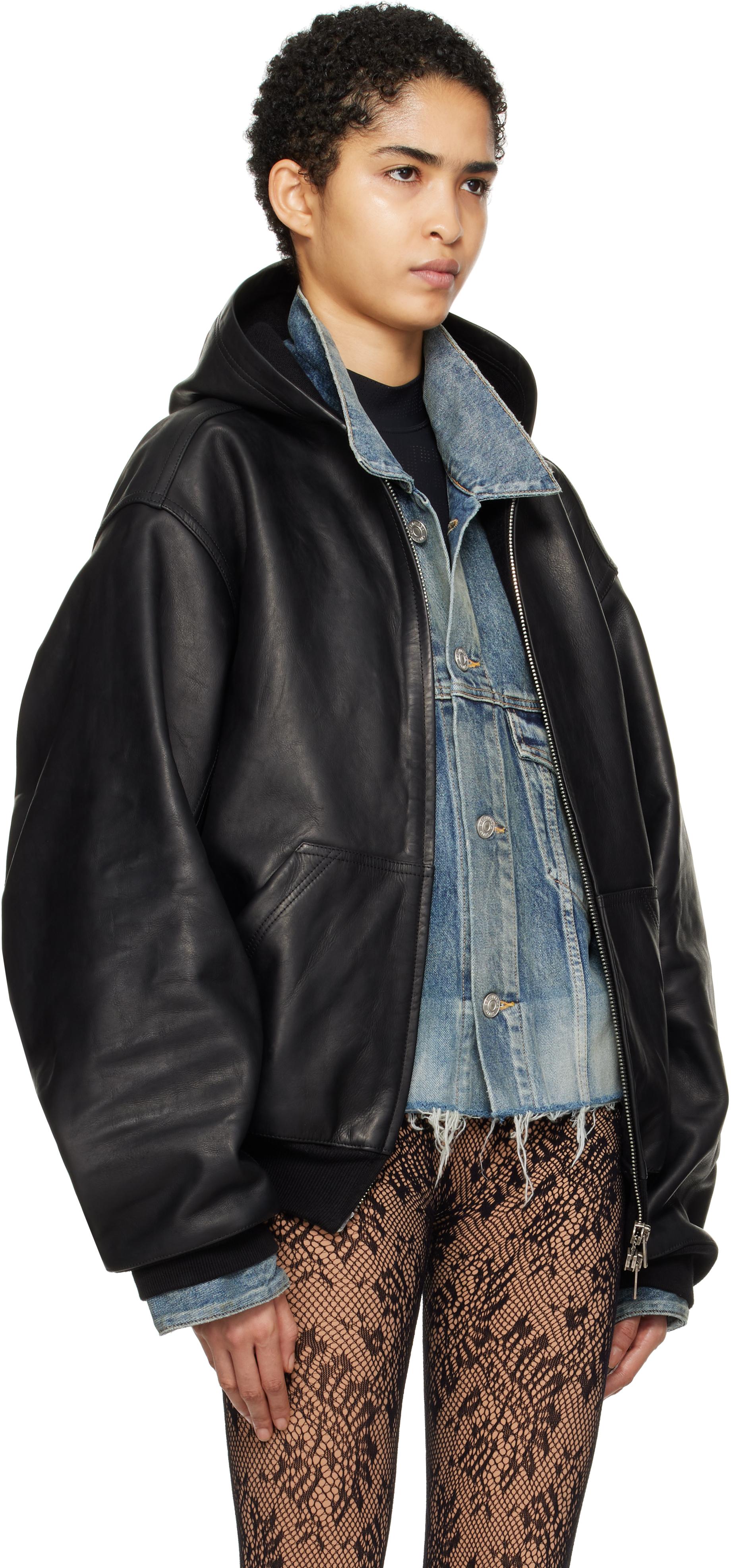Balenciaga ブラック Lined ジップアップ レザージャケット ブラック 