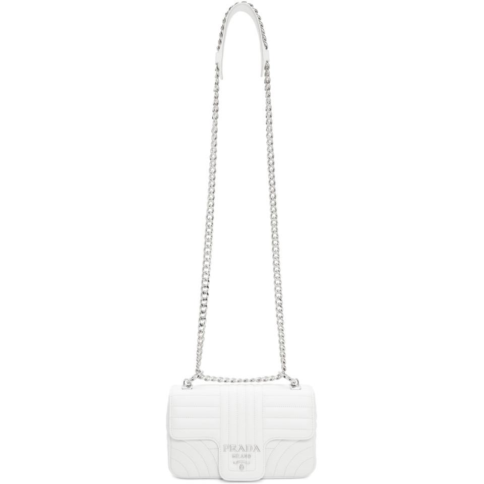 Prada Leather White Small Quilted Chain Crossbody Bag Lyst