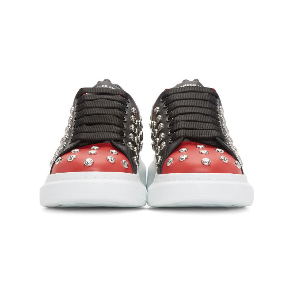 Alexander McQueen Leather Black And Red Studded Oversized Sneakers 