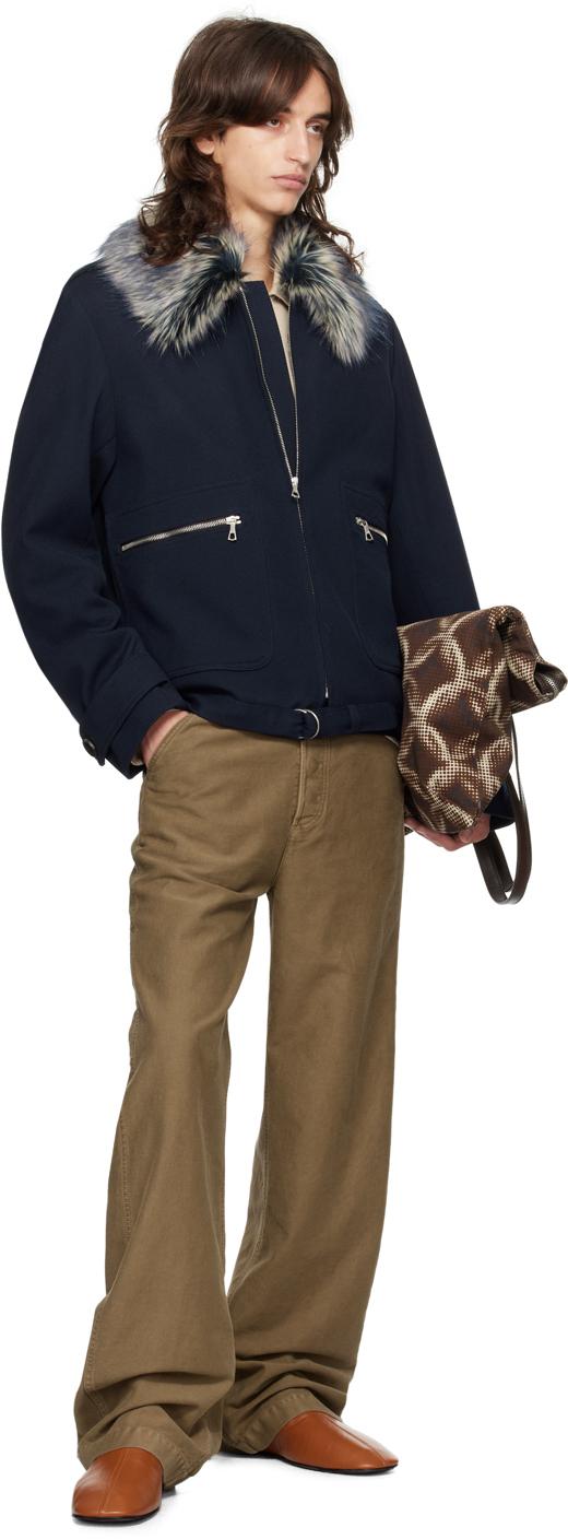 ジャケット DRIES VAN NOTEN WOOL BENO JACKET Dries Van Noten: Navy Wool Gabardine Jacket | SSENSE