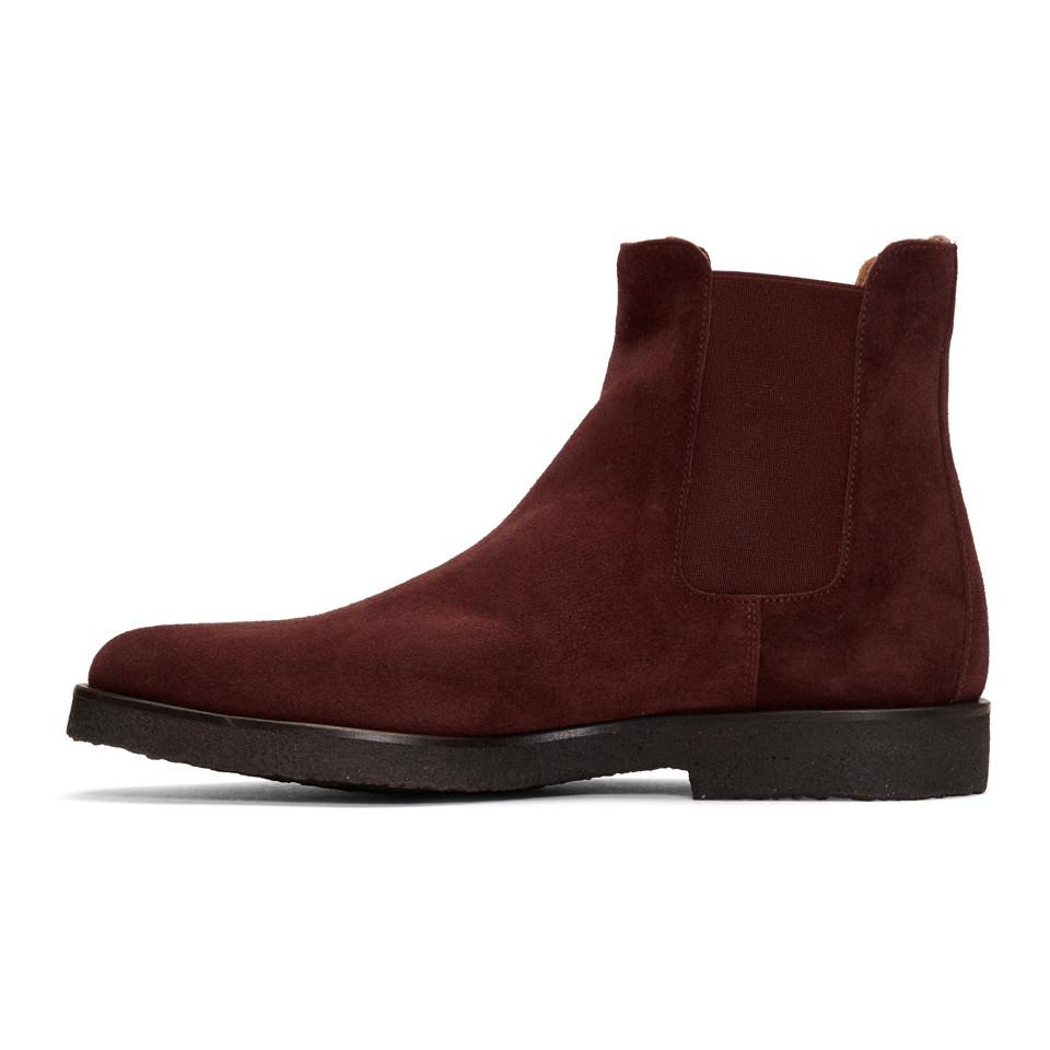 Common Projects Burgundy Suede Chelsea Boots for Men | Lyst
