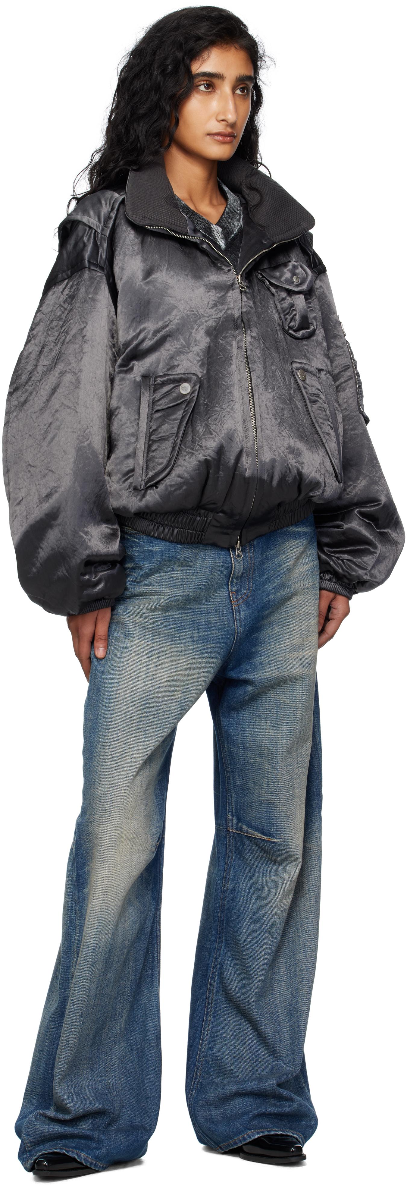 OPEN YY Satin Cargo Bomber Jacket in Black | Lyst