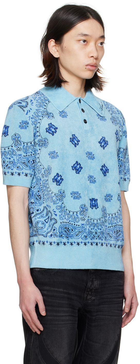 Amiri Blue Bandana Polo Shirt Amiri Bandana Short Sleeve Polo In