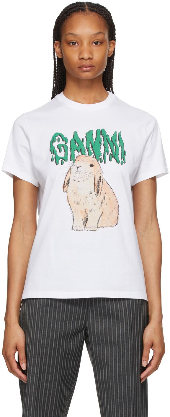 Ganni White Cotton Bunny T-shirt | Lyst Canada