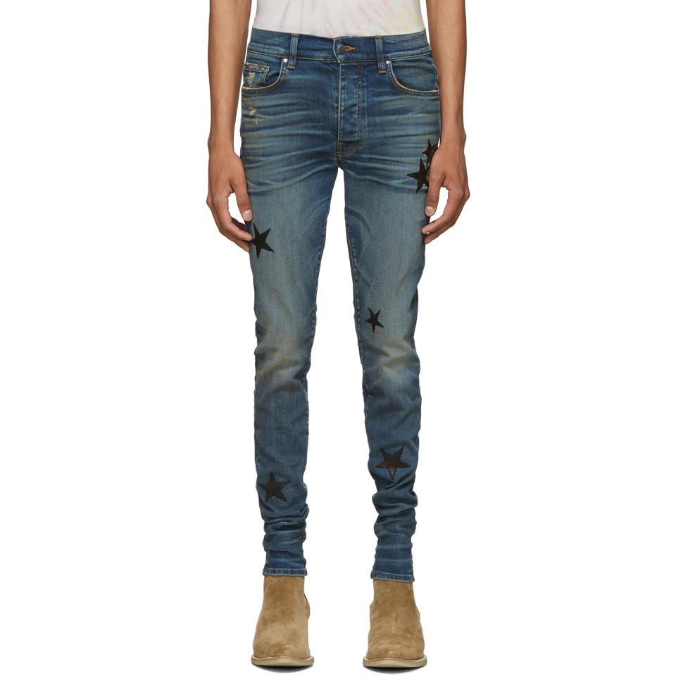 Amiri Indigo Stack Leather Stars Jeans in Blue for Men | Lyst