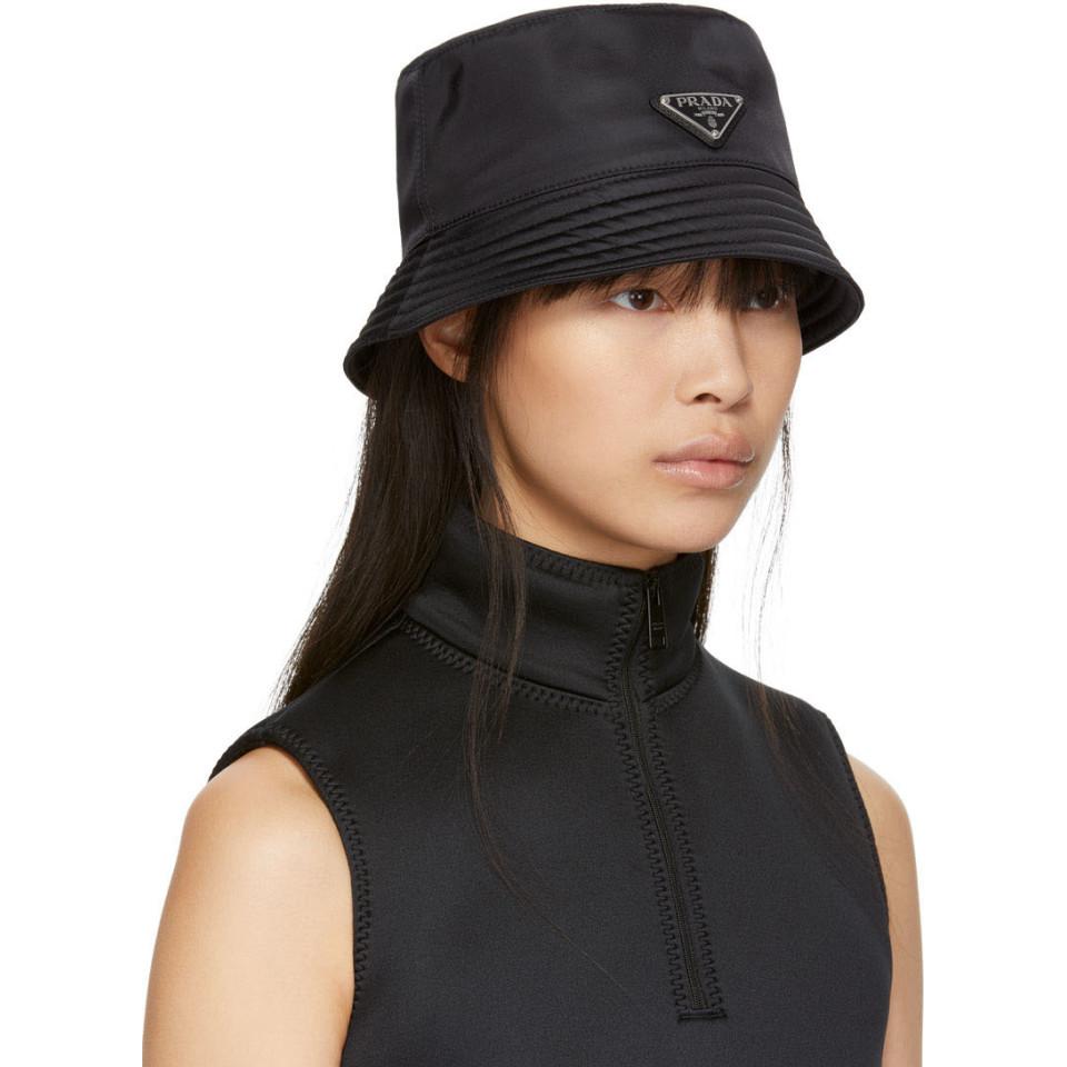 Prada Black Logo Bucket Hat | Lyst