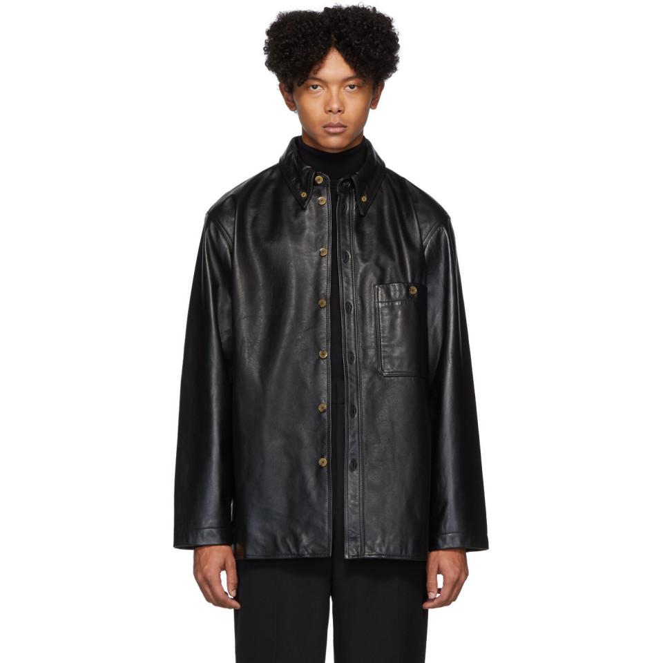 Lemaire Black Leather Shirt Jacket for 