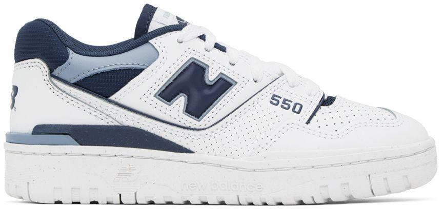 New Balance White & Blue 550 Sneakers in Black | Lyst
