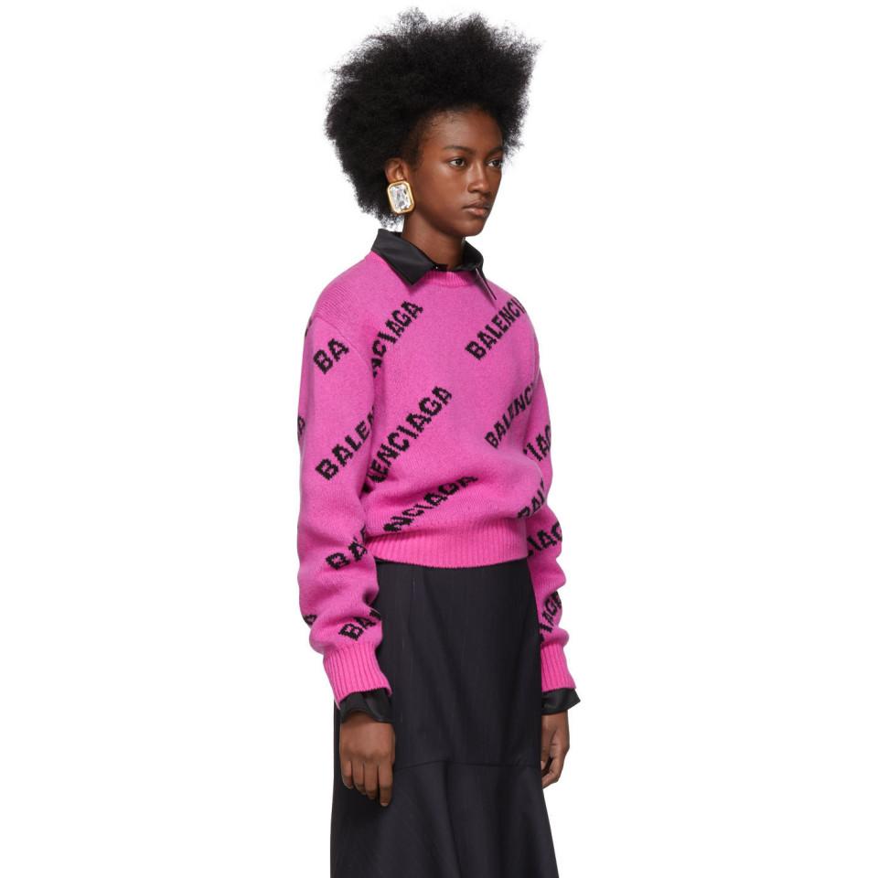 Balenciaga All Over Logo Regular Fit Sweater in Pink | Lyst