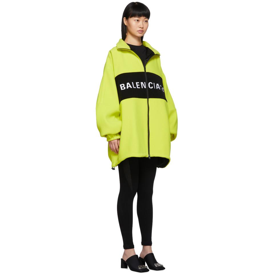 Balenciaga Wool Oversized Zipped Logo Jacket in Neon Yellow (Yellow) - Lyst