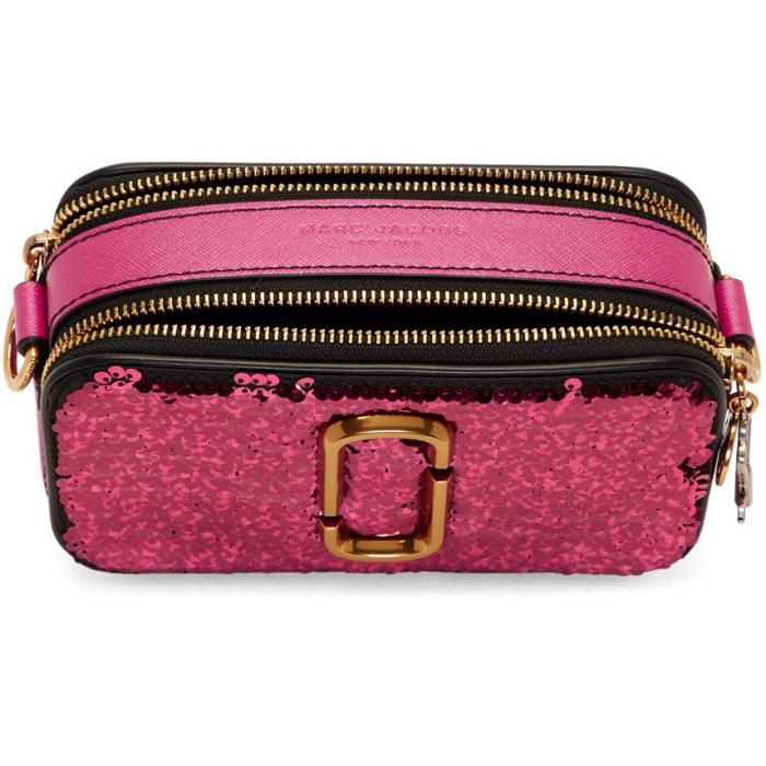 Marc Jacobs Saffiano Sequin Crystal Embellished Small Snapshot Camera Bag