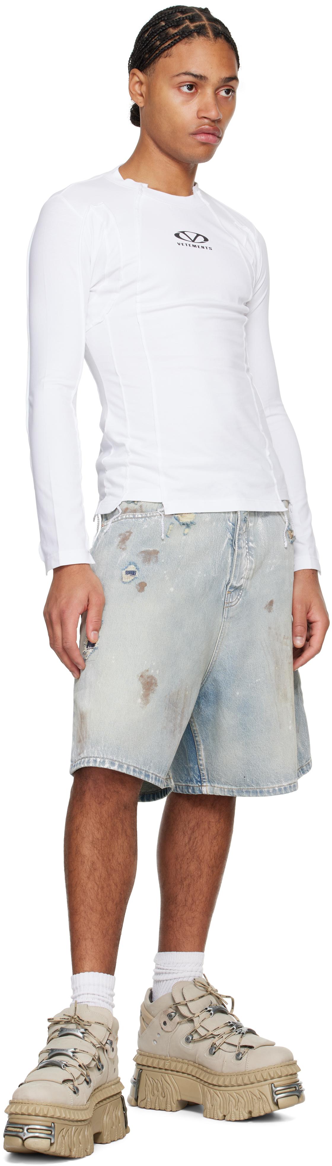 【関税込み】VETEMENTS ブルー トラッシュ デニムショートパンツ メンズ Vetements ブルー トラッシュド デニムショートパンツ