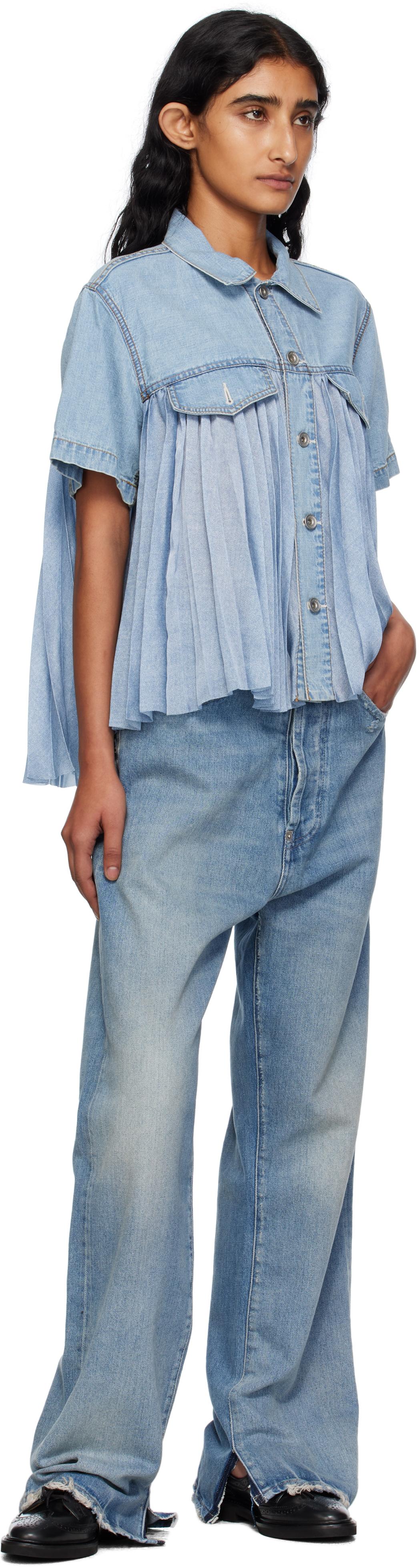 Sacai Paneled Denim Shirt in Blue | Lyst