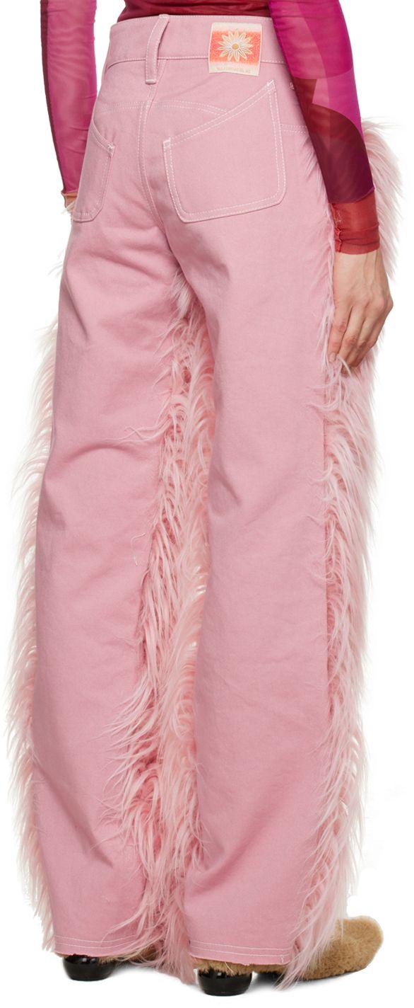 PAULA CANOVAS DEL VAS Paneled Faux-fur Jeans in Pink | Lyst