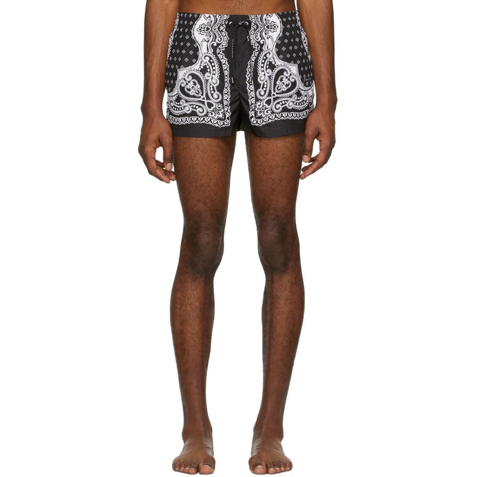 Dolce & Gabbana Synthetic Black And White Bandana Swim Shorts for Men