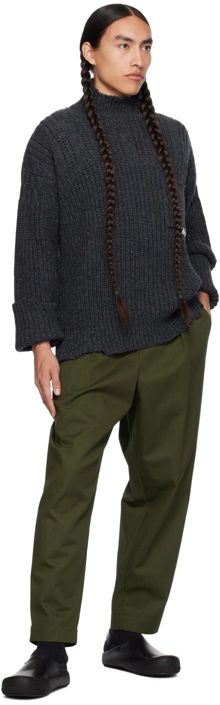 Marni メンズ ブラック グレー ディストレス タートルネック Marni メンズ ブラック グレー ディストレス タートルネック