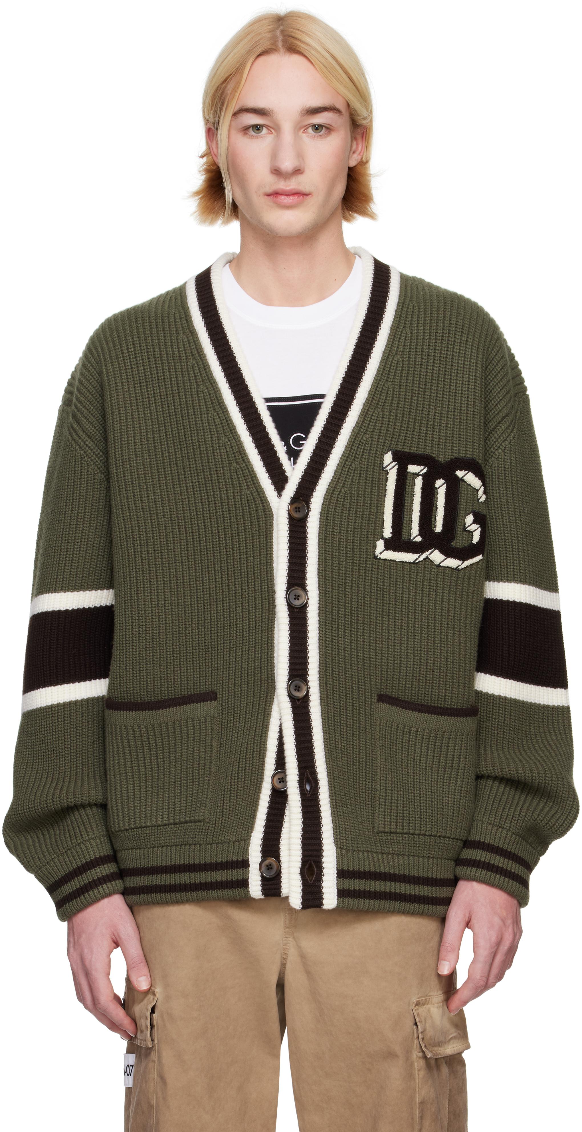 Dolce & Gabbana メンズ ブラック カーキ ウール フィッシャーマンズ 