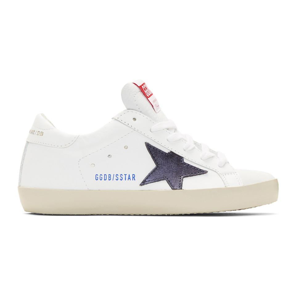 Golden Goose White And Navy Clean Superstar Sneakers | Lyst