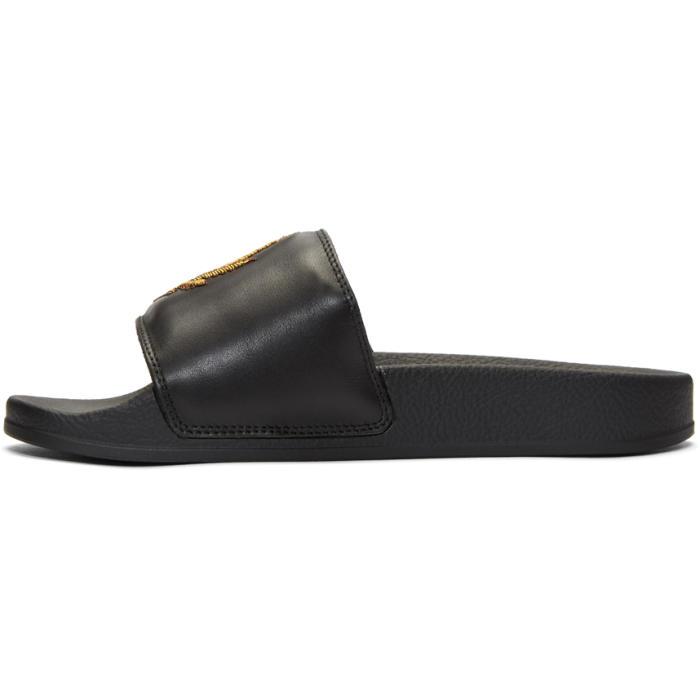 Palm Angels Leather Black Weed Pool Slider Sandals for Men | Lyst