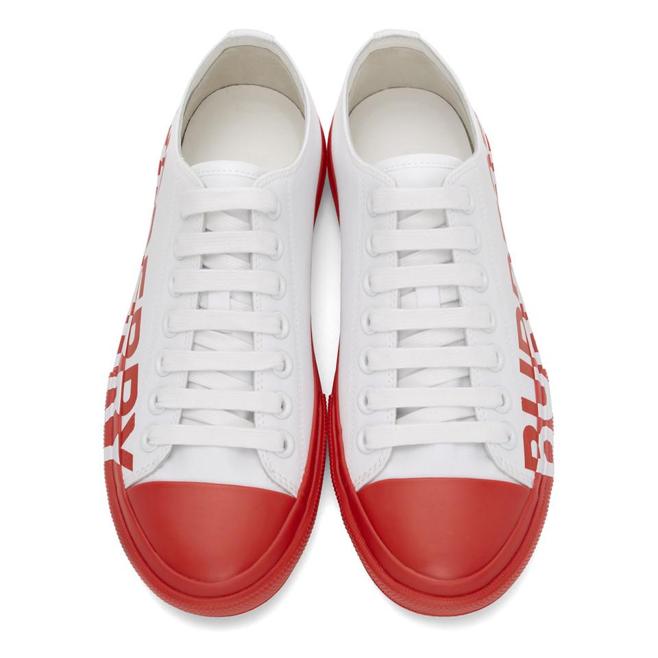 Burberry Cotton Red And White Larkhall M Logo Sneakers for Men - Lyst