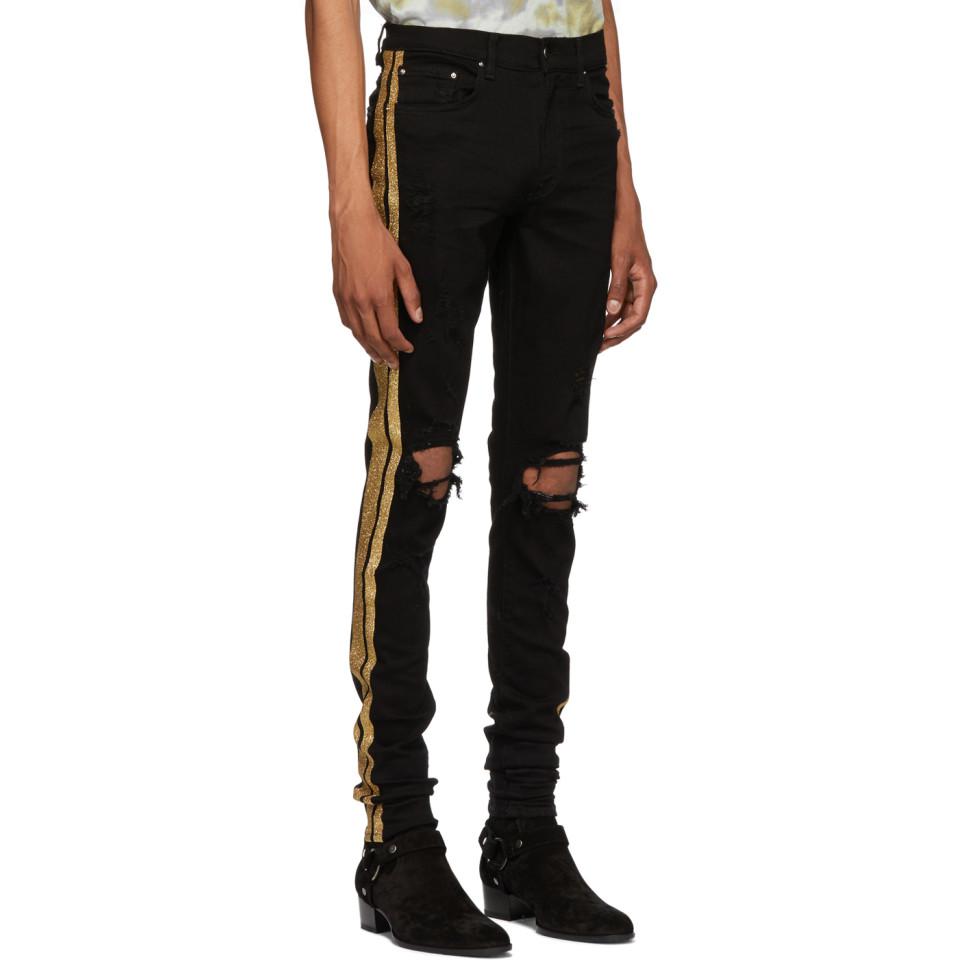 Amiri Denim Black And Gold Glitter Track Jeans for Men | Lyst