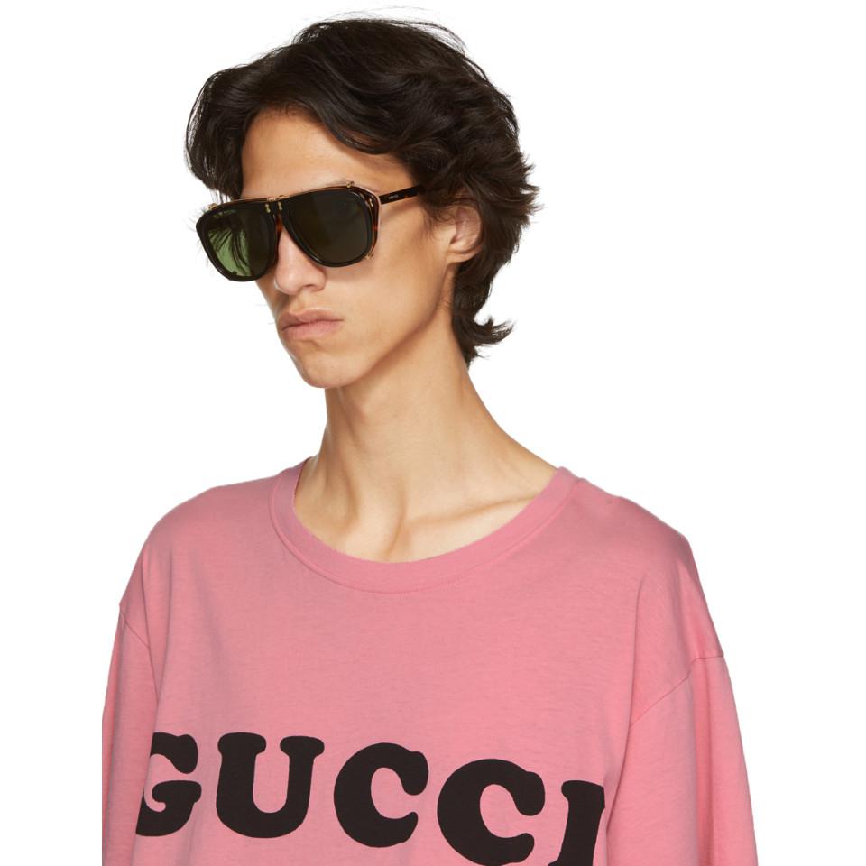 Gucci Tortoiseshell And Black Opulent Luxury Flip-up Sunglasses for Men |  Lyst