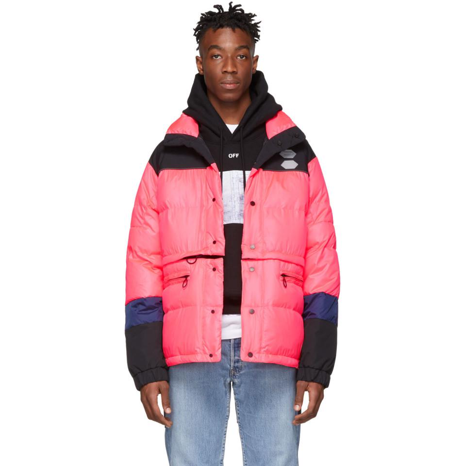 Off-White c/o Virgil Abloh Synthetic Pink Down Puffer Jacket for Men - Lyst