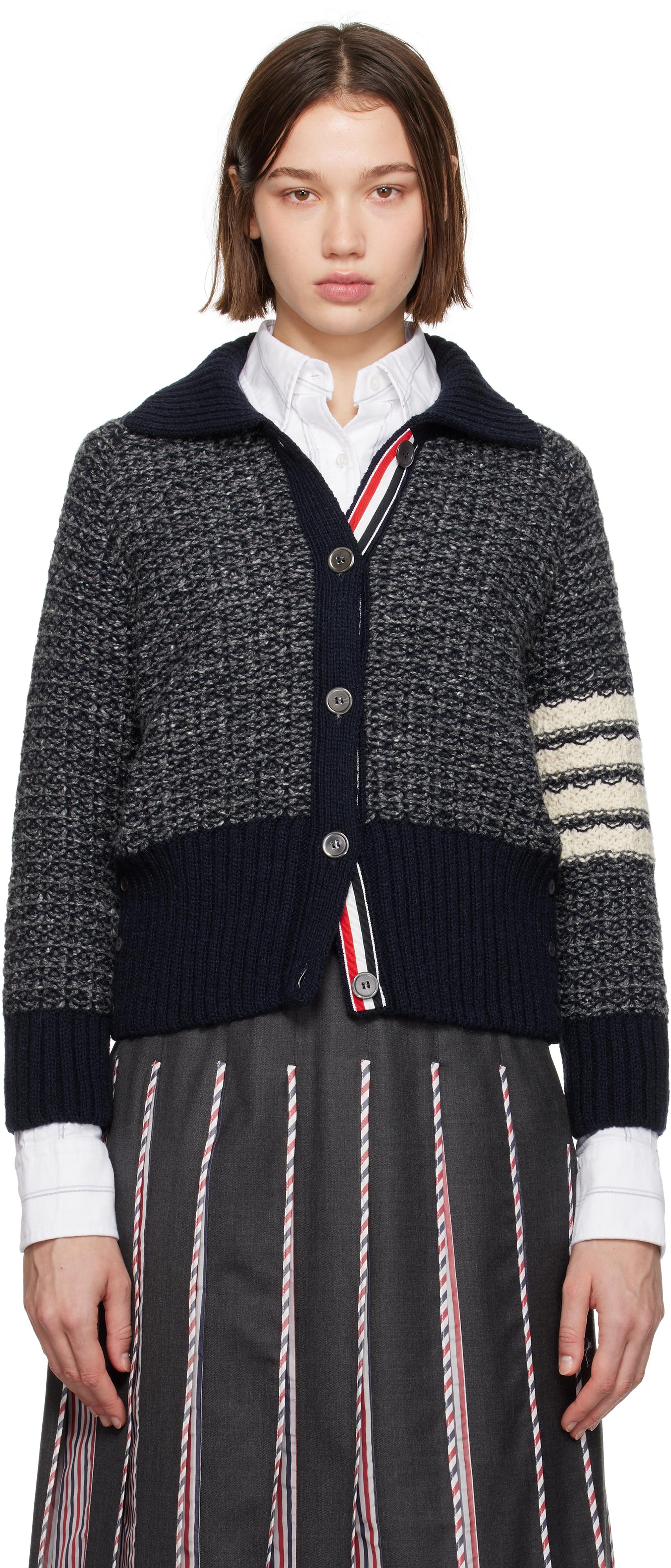 Thom Browne レディース ブラック Thom E ネイビー 4-bar タック 