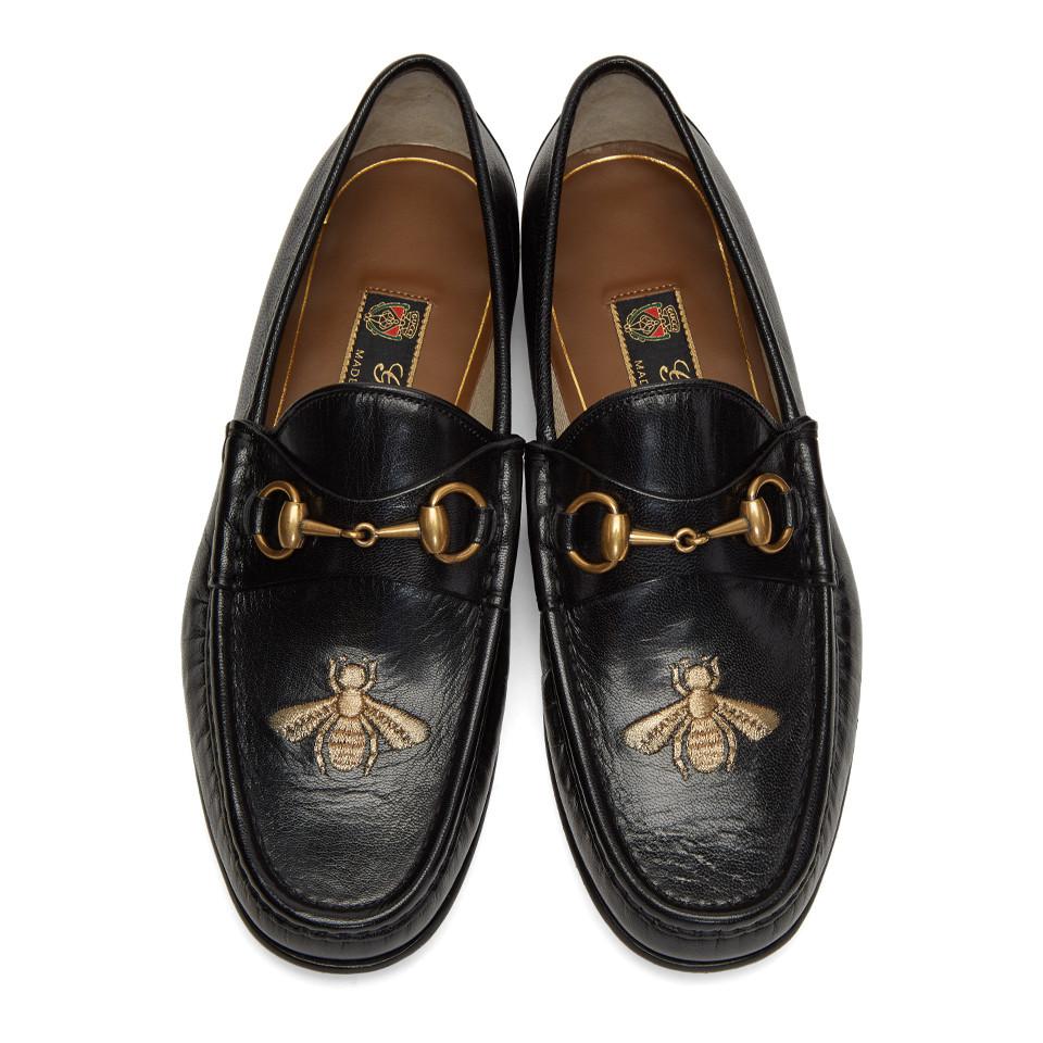 hule Rige Hyret Gucci Black Bee Horsebit Loafers for Men | Lyst