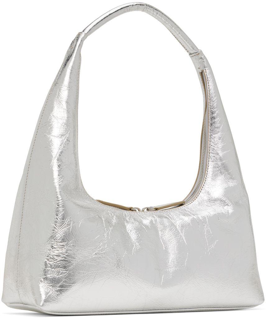 Bessette Leather Shoulder Bag In Silver Crinkle