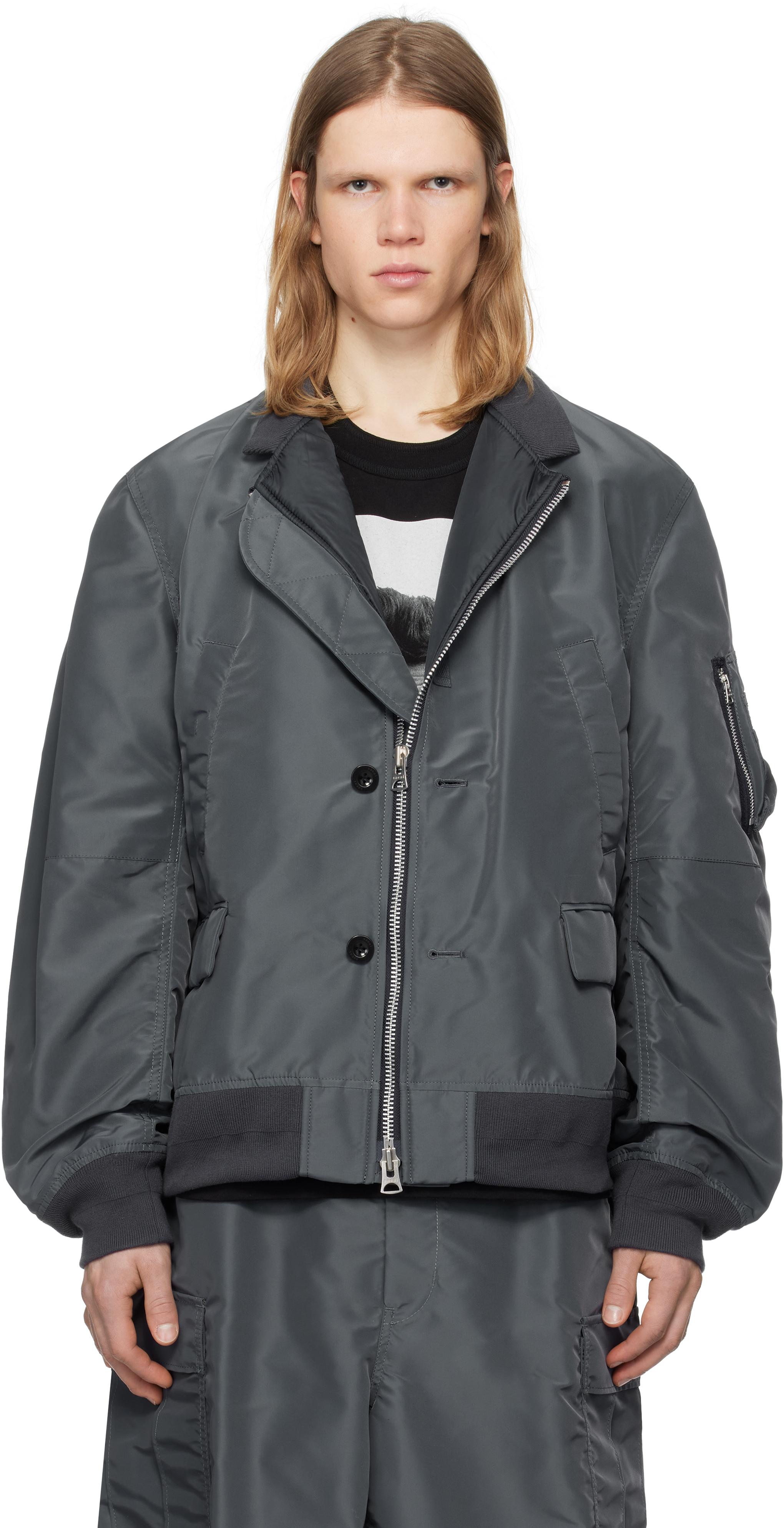 ジャケット・アウター Sacai Nylon Twill Blouson Charcoal Gray Sacai Nylon Twill Bomber Jacket in Grey for Men | Lyst UK