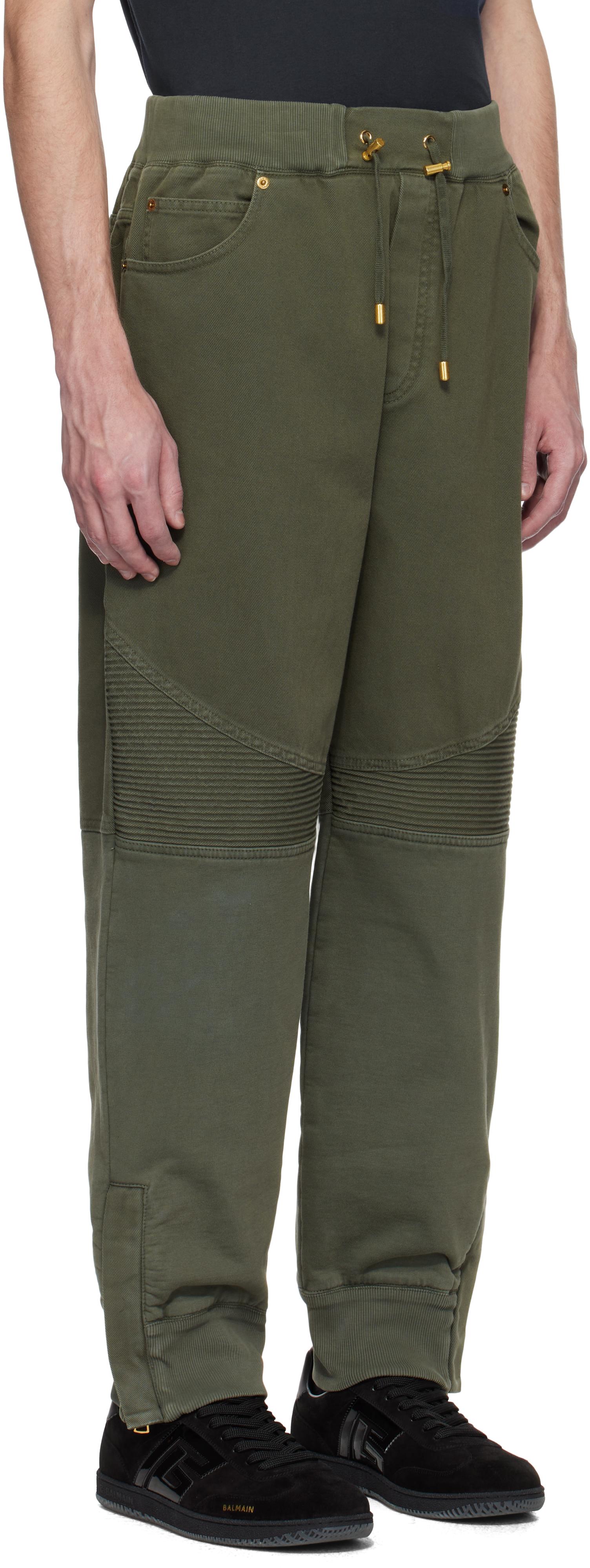 Balmain Khaki Loose-Fit Jersey Denim Trousers in Green for Men